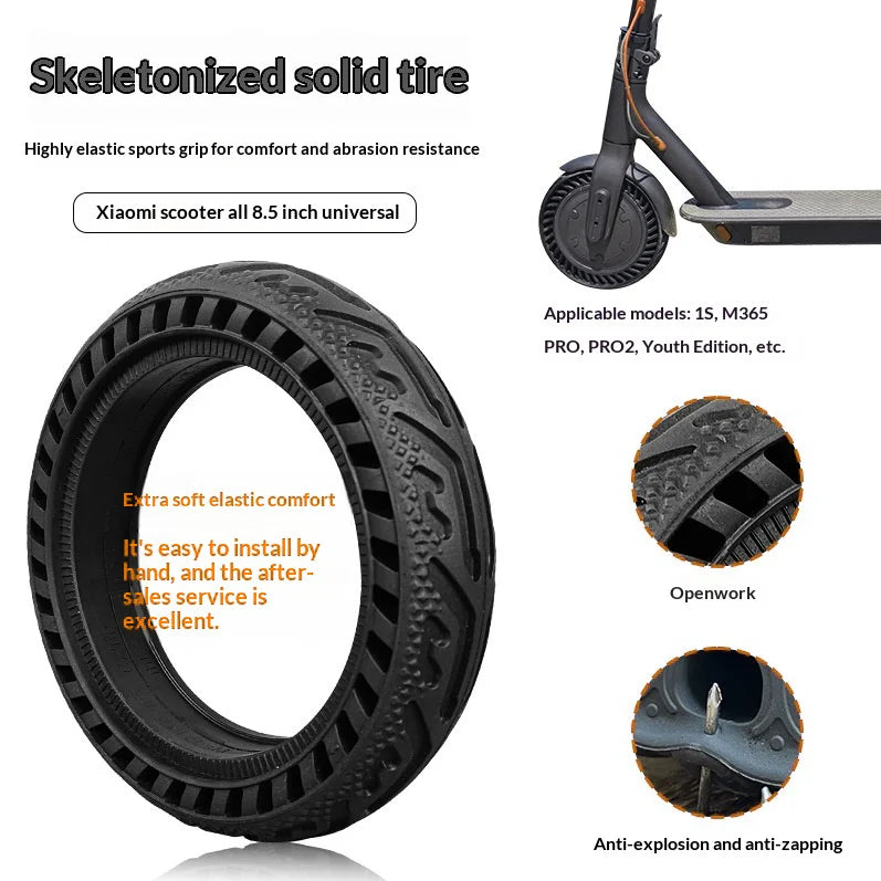 8.5 Inch Solid Tire for Xiaomi Mi Electric Scooter 1S / Pro 2 / M365 Pro Puncture Proof Replacement Rubber Tyre - Black - 2