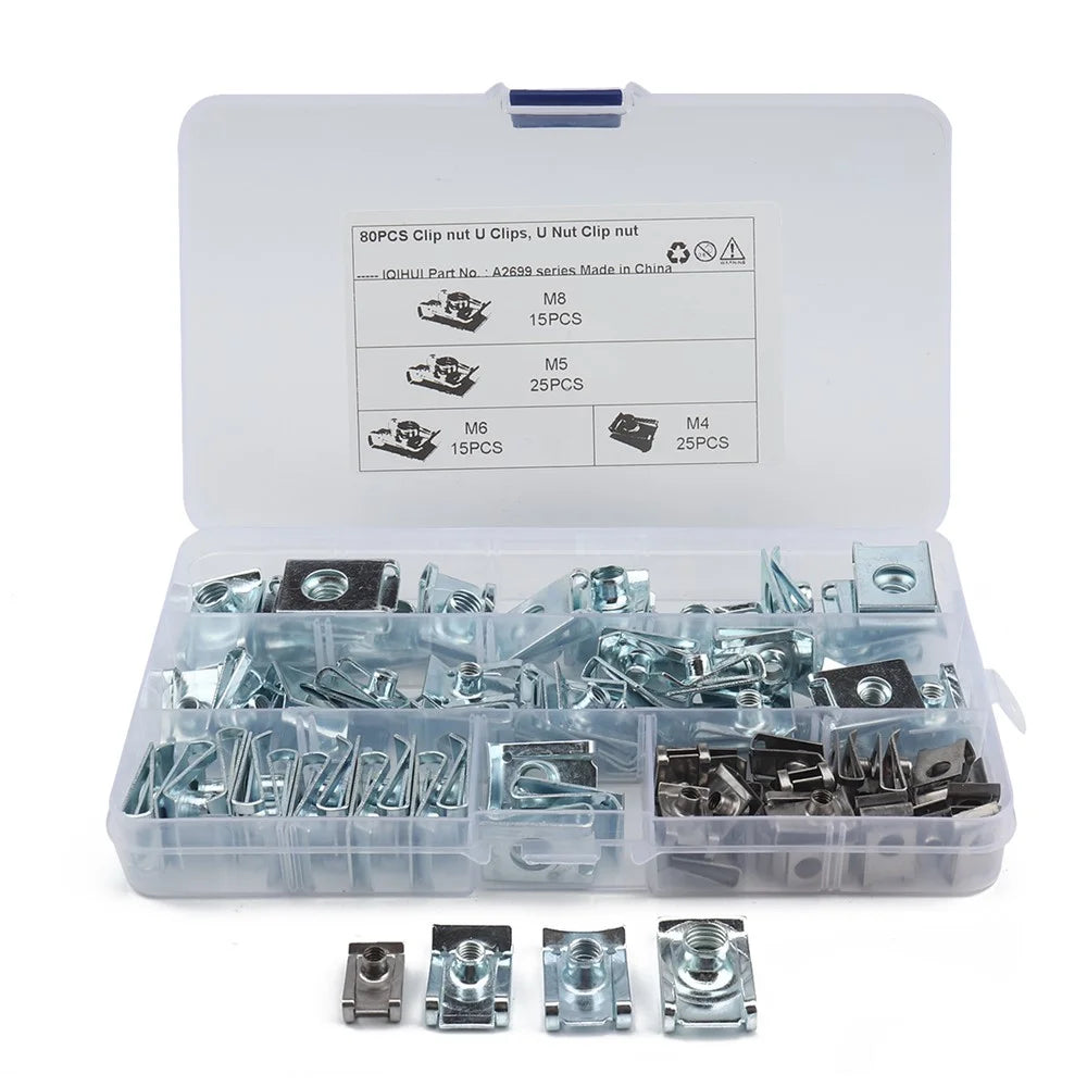 A2699 80Pcs M4 M5 M6 M8 U Nut Clamp Quick Clip Fastener Assortment Kit - 1