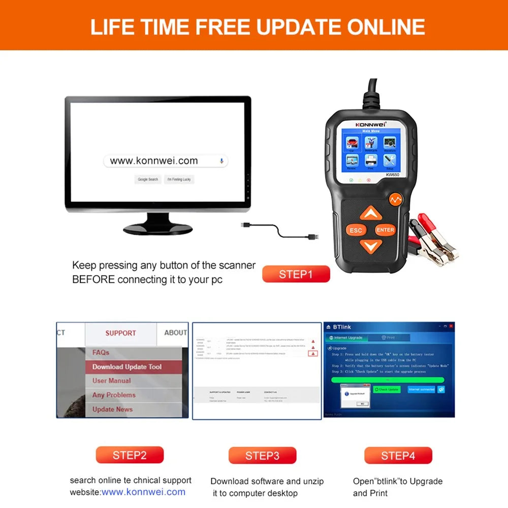 KONNWEI KW650 6-12V Car Motorcycle Battery Tester Charging Cranking Test Tool Battery Analyzer 100 to 2000 CCA - 6