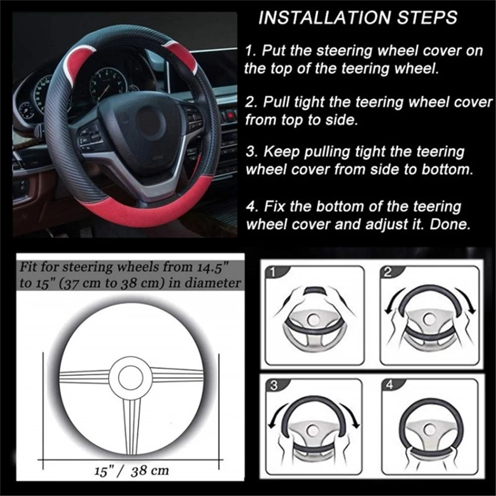 38cm Round Cute Rabbit Women Car Steering Wheel Cover Artificial Leather Anti-skid Steering Wheel Sleeve - Black+Rose - 5