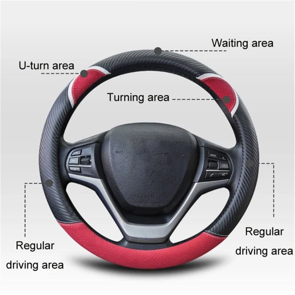 38cm Round Cute Rabbit Women Car Steering Wheel Cover Artificial Leather Anti-skid Steering Wheel Sleeve - Black+Rose - 6