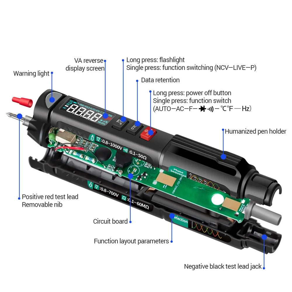 ANENG A3008 6000 Counts Voltage Meter Non Contact AC / DC LCD Display NCV Digital Multimeter Pen - 5