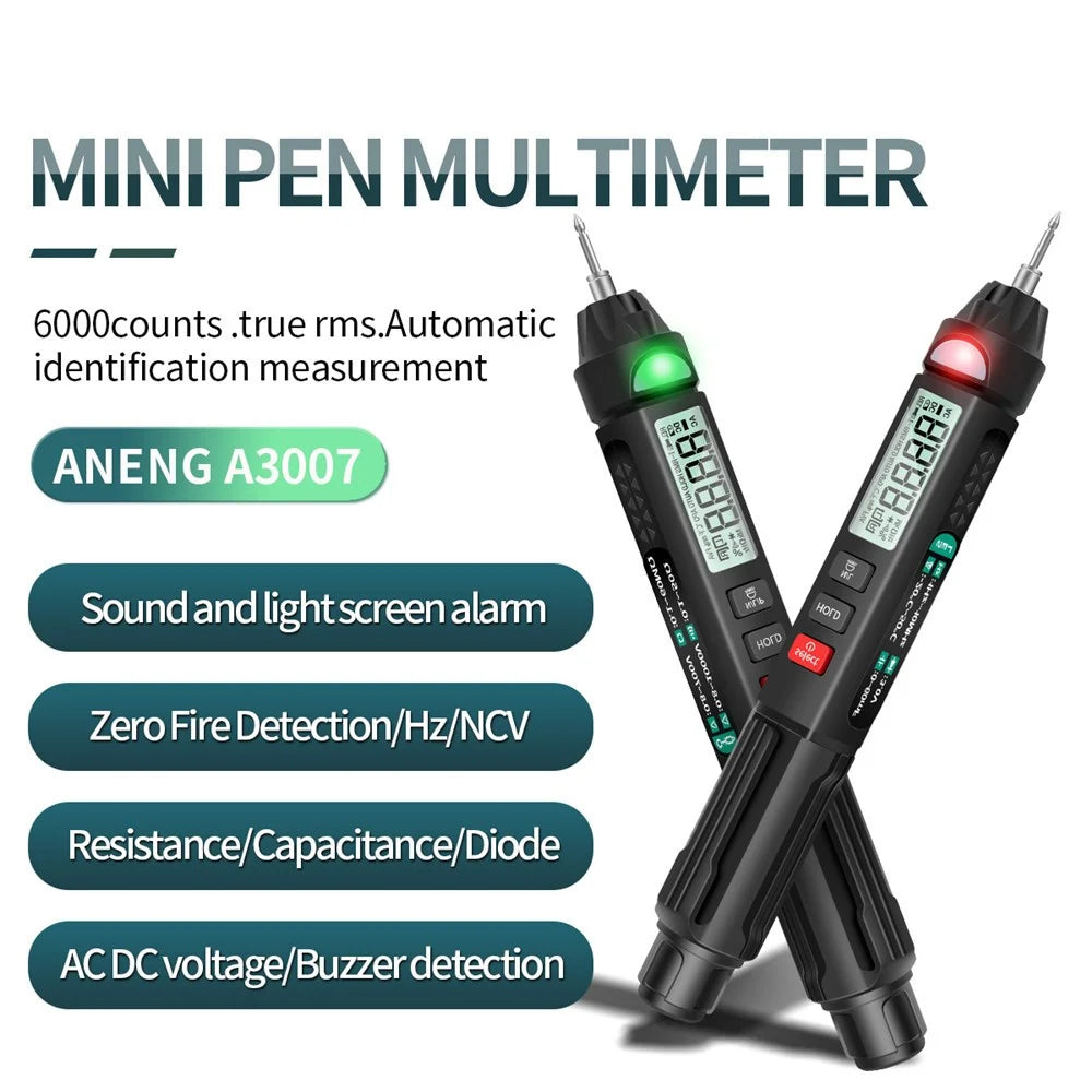 ANENG A3007 Smart Pen Type Multimeter with LCD Digital Display 6000 Counts Non-Contact AC/DC Voltage Resistance Test Tool - 2