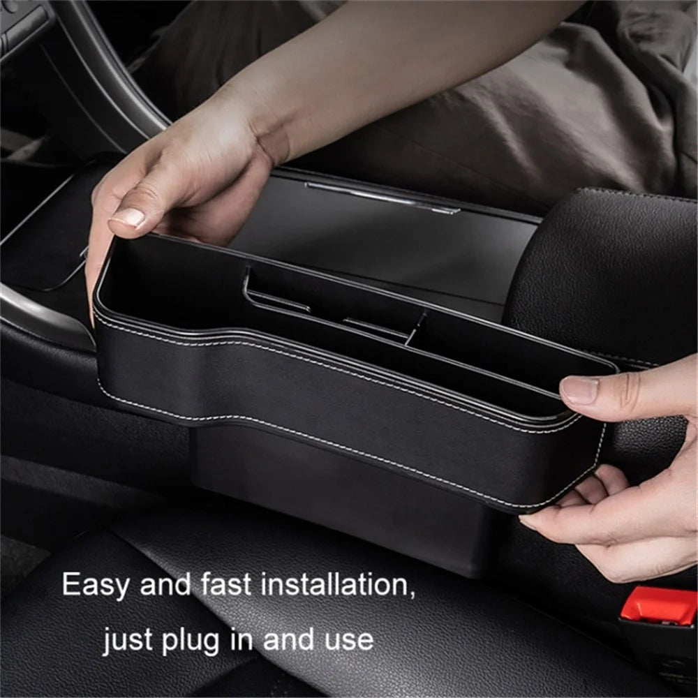 Driver Side Car Front Seat Seam Storage Box Phone Drink Can Holder Seat Gap Organizer - Black / Leather Material - 2