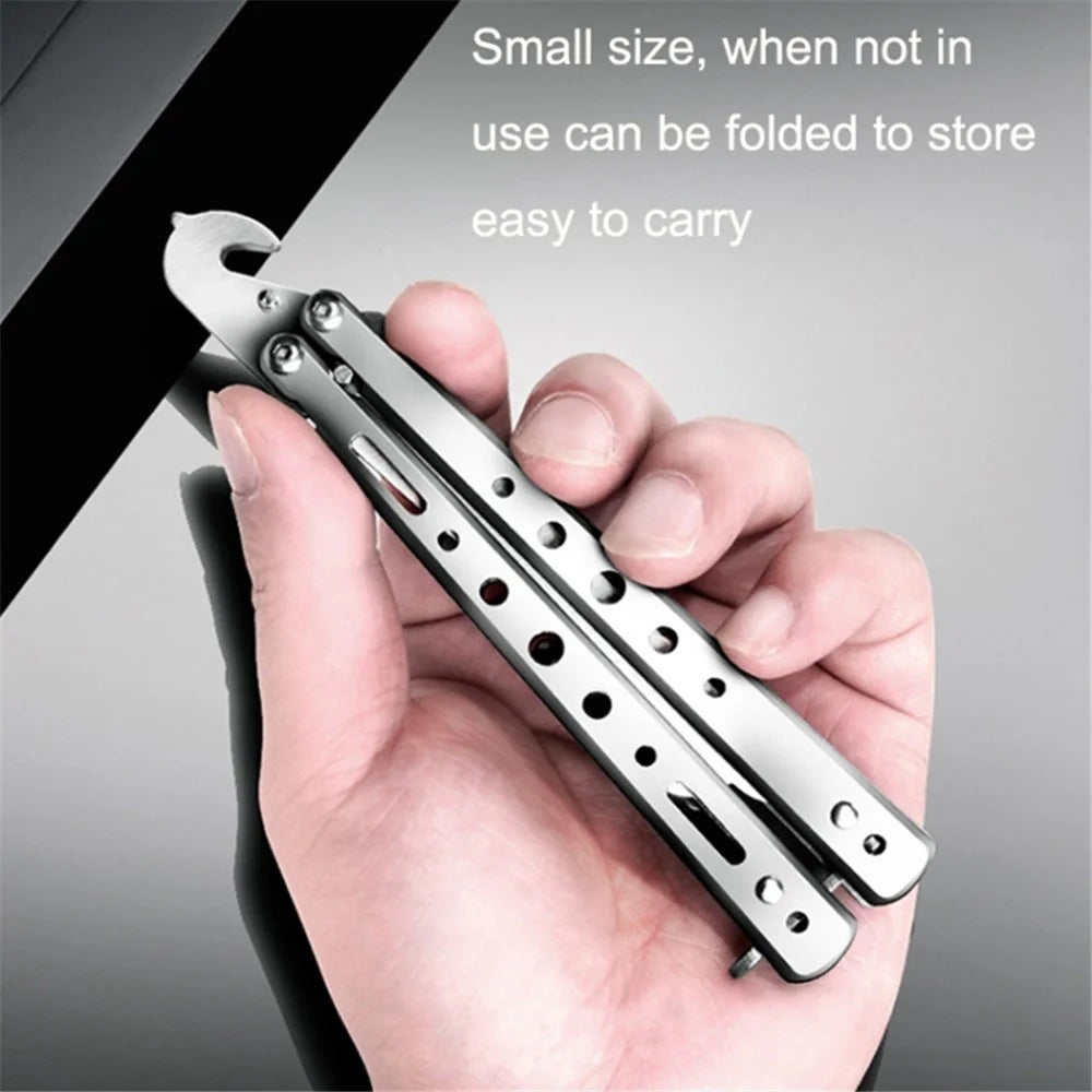 Folding Stone Removal Hook with Safety Hammer Portable Car Tire Cleaning Tool Set - Stainless Steel Color - 4