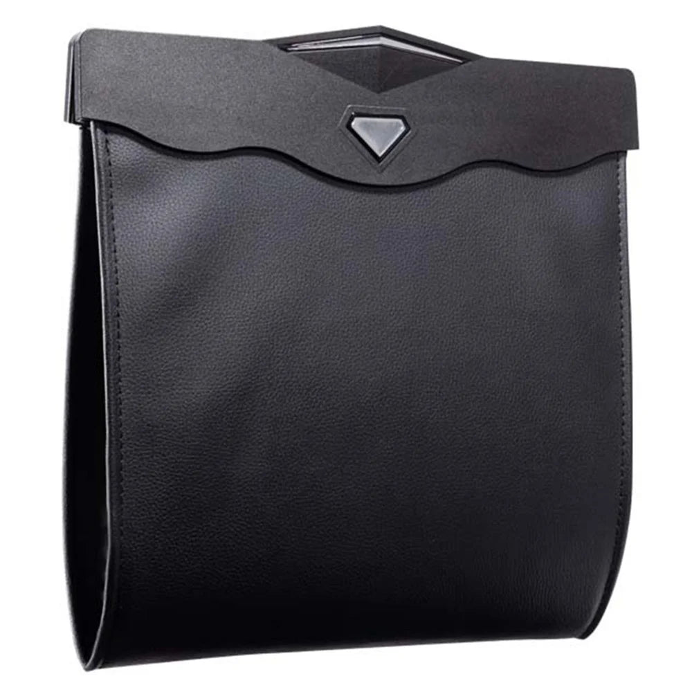 Magnetic Closure Garbage Bag Vehicle Rubbish Container PU Leather+PC Car Trash Bag with LED Light - Black - 1