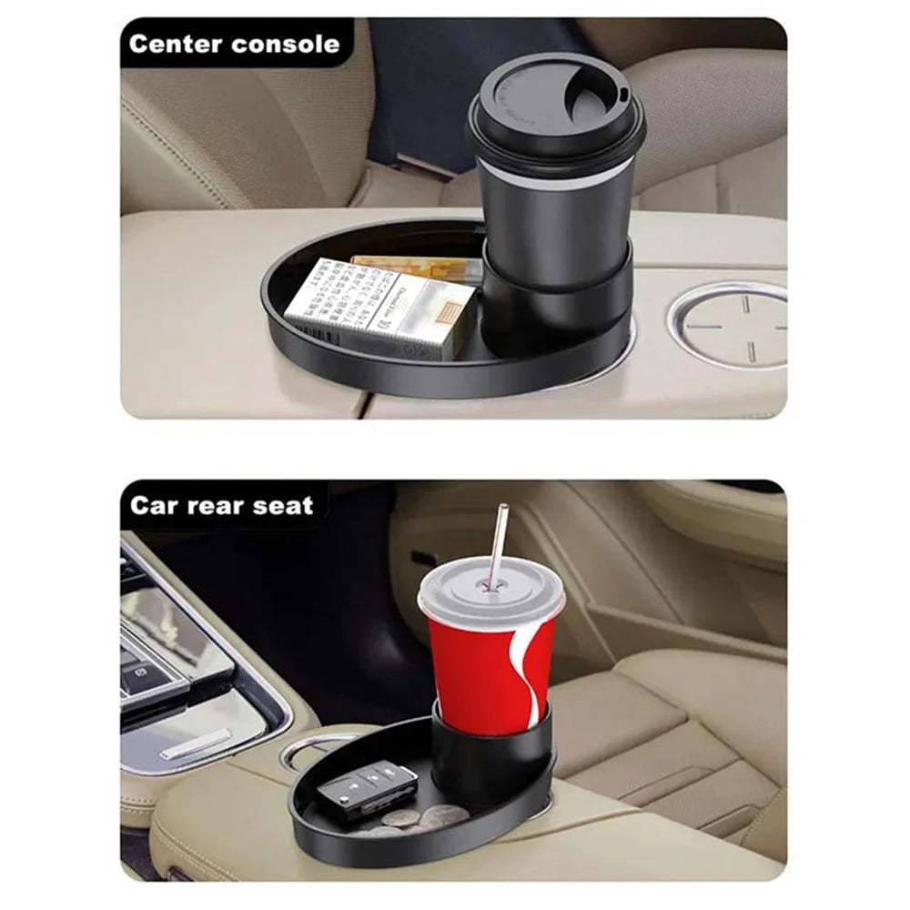 SD-1043 Multi-function Organizer Table Car Cup Holder Expander with Rotating Tray - Black - 4
