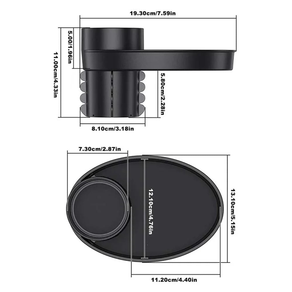 SD-1043 Multi-function Organizer Table Car Cup Holder Expander with Rotating Tray - Black - 7