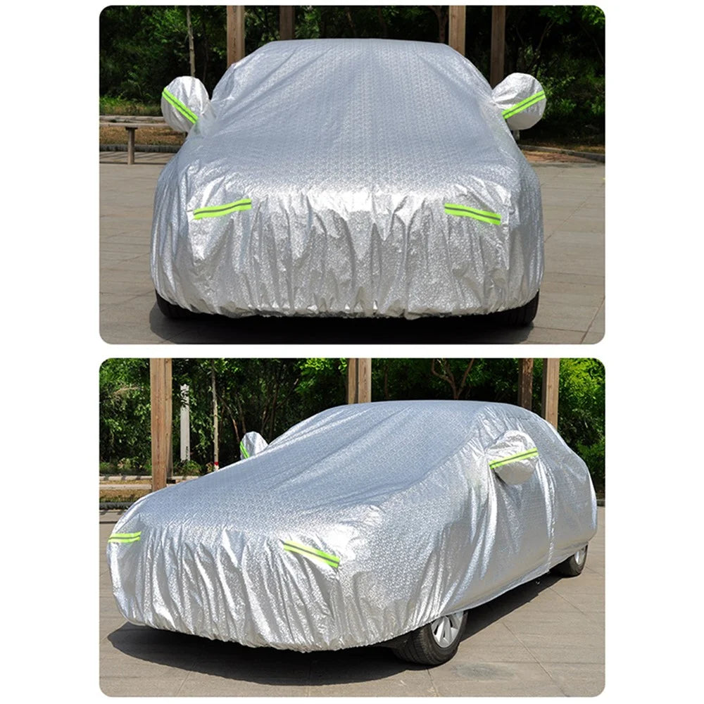 Car Cover Waterproof All Weather Rain Sun UV Protection Aluminum Foil Cover with Reflective Strips / Storage Bag - 2XL - 6