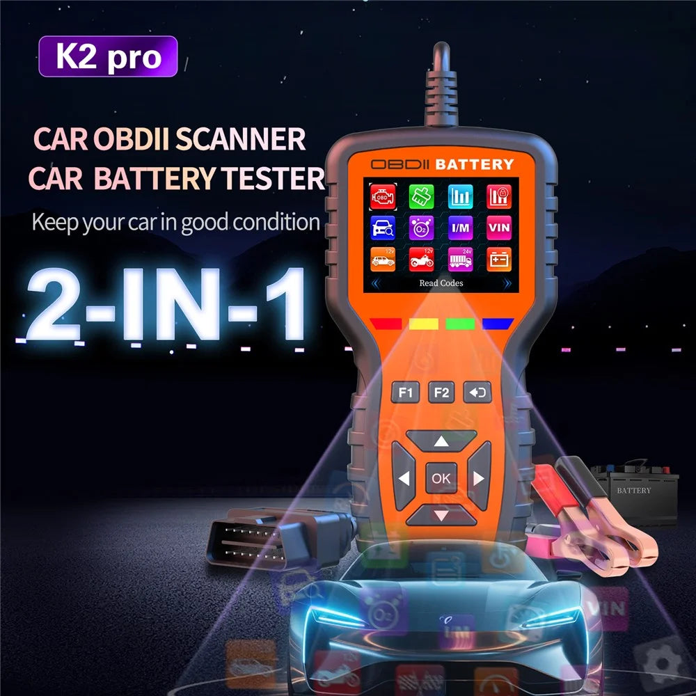 K2 Pro 2 in 1 OBD2 Scanner Car Battery Tester 40000+ Fault Codes Engine Diagnostic Tool - Orange - 2