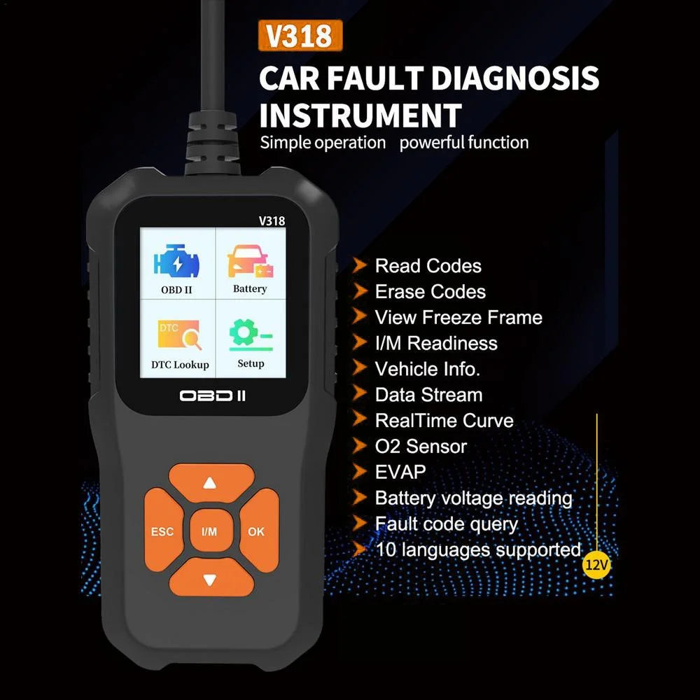 V318 OBD2 1.8-inch Car Fault Diagnosis Instrument Engine Tester Diagnostic Tool Battery Detector - 2