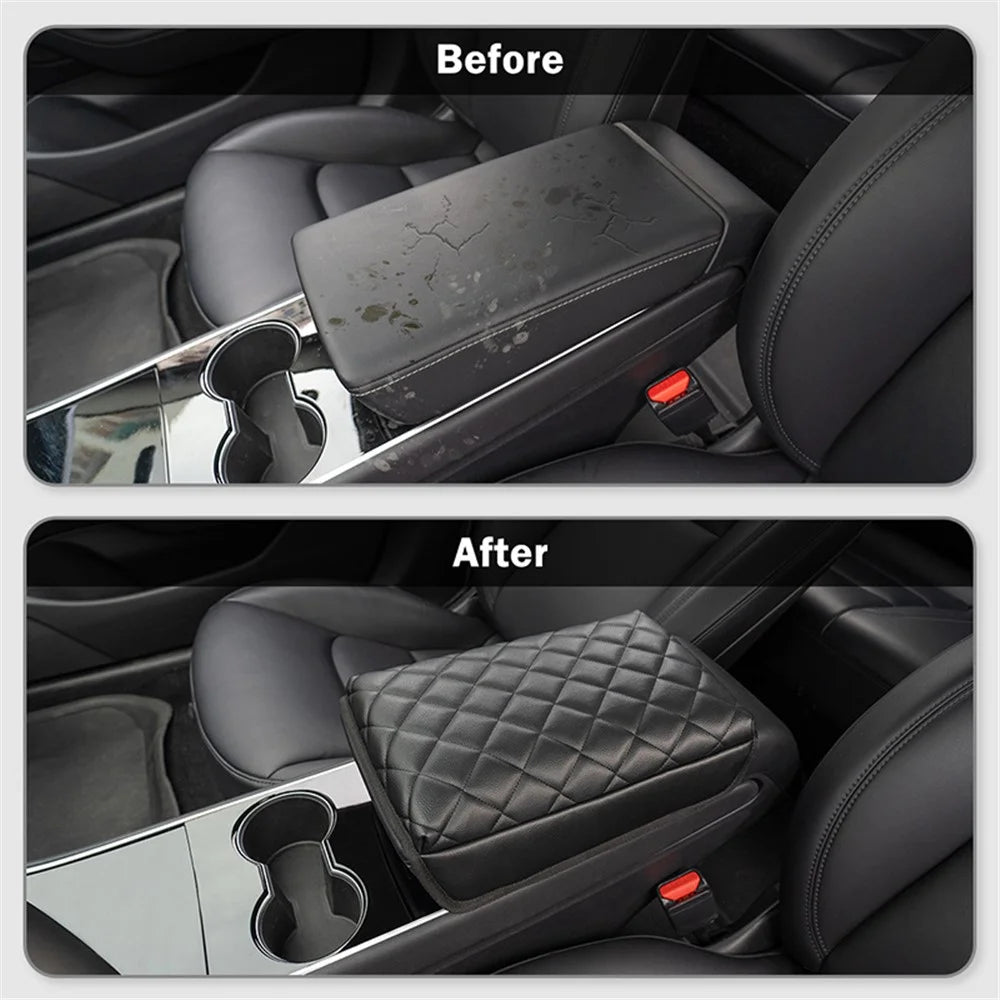 TS000658 For Model 3 / Y 2017-2022 PU Leather Car Armrest Cover Center Console Armrest Box Protector Lid Pad - 5