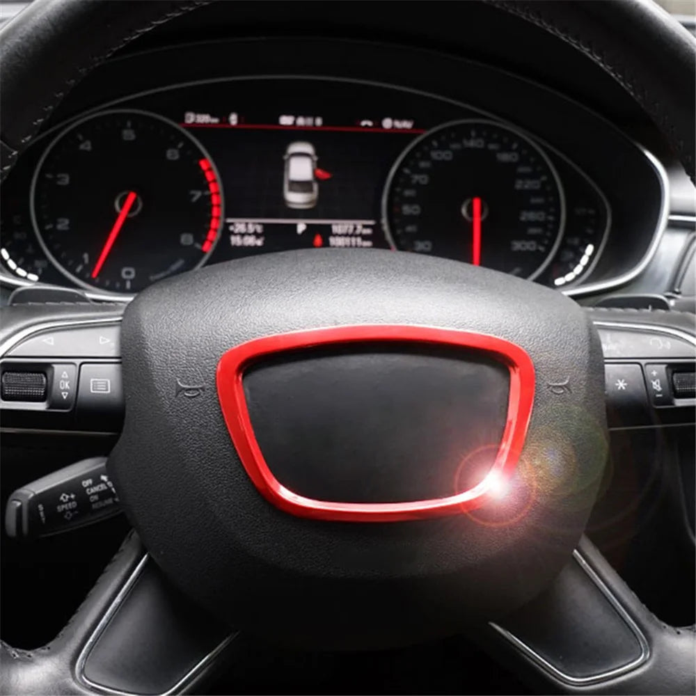 For A3 / A4L / A6L / Q3 / Q5 / Q7 / A8 Aluminum Alloy Sticker Car Steering Wheel Decal Interior Modification Decor, Oval Type - Red - 2