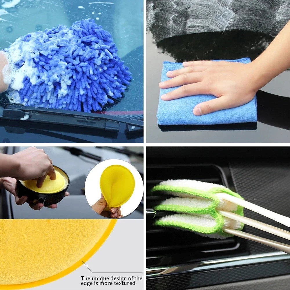 HX2020122117 17pcs Car Wheel Tire Cleaning Brush Kit Long Soft Wheel Brush Microfiber Cloth Dirt Dust Clean Tools Set - 7