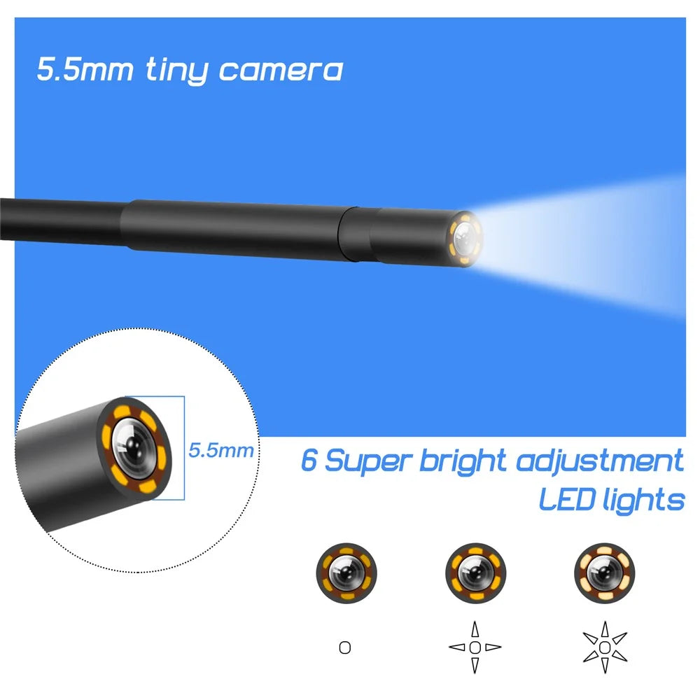P40 10m Hard Wire 5.5mm Lens 4.3 inch Screen Industrial Endoscope Camera 6-LED Rechargeable Waterproof HD 1080P Inspection Tool - Blue - 4