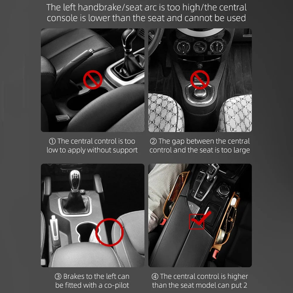 QUEES Car Seat Side Gap Storage Bag Organizer PU Leather Slit Pocket Filler - Khaki - 3