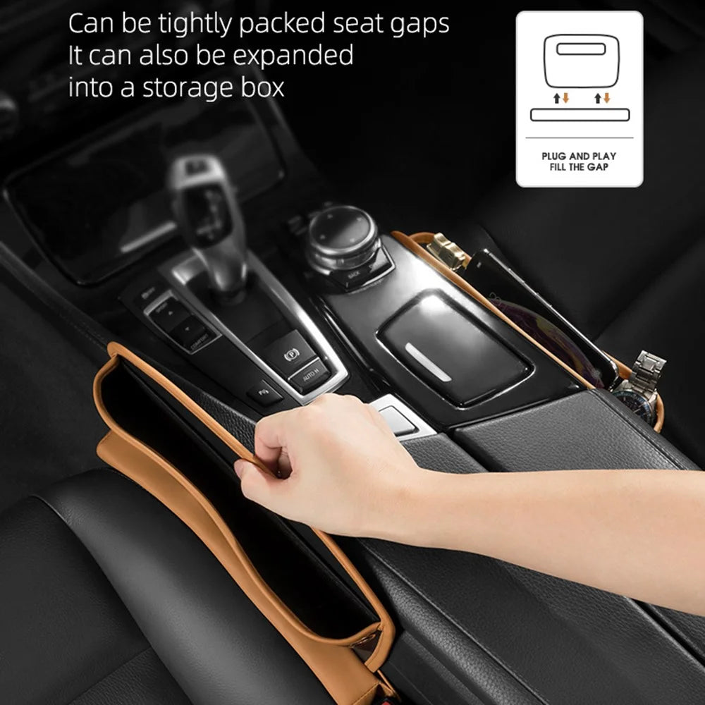 QUEES Car Seat Side Gap Storage Bag Organizer PU Leather Slit Pocket Filler - Khaki - 4