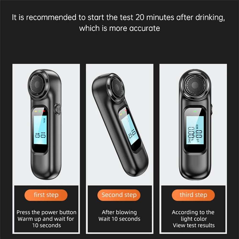 AM01 High Precision LCD Screen Breath Blowing Alcohol Concentration Tester USB Charging Non-contact Drunk Driving Breathalyzer Detector - 7