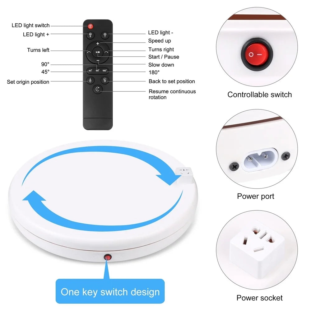 PULUZ PU3148 45cm Electric Turntable Remote Control Rotating Display Stand with Power Socket, Loading: 100kg - UK Plug  /  White - 2