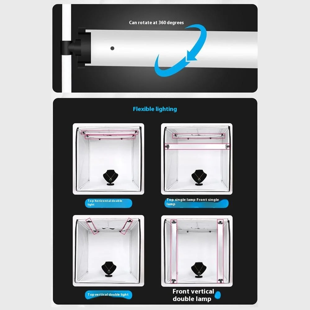 50cm Portable Photo Studio Box 3 LED Light Panels Dimmable Photography Lighting Kit - US Plug - 7