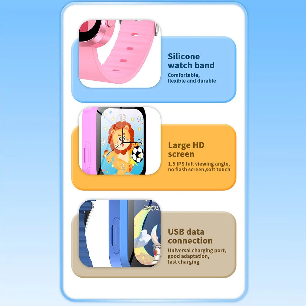 A21 1.5 Inch Touch Screen Kids Smart Watch with 30 Games Pedometer Habit Tracking Camera Watch - Pink - 2