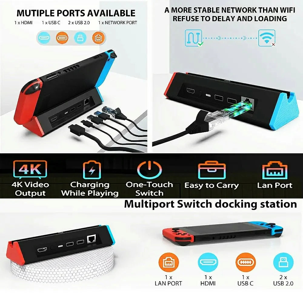 For Nintendo Switch 2 Docking Station 4K / 120Hz HD 2.1 Extension Hub with USB 3.0 and LAN Port - 6
