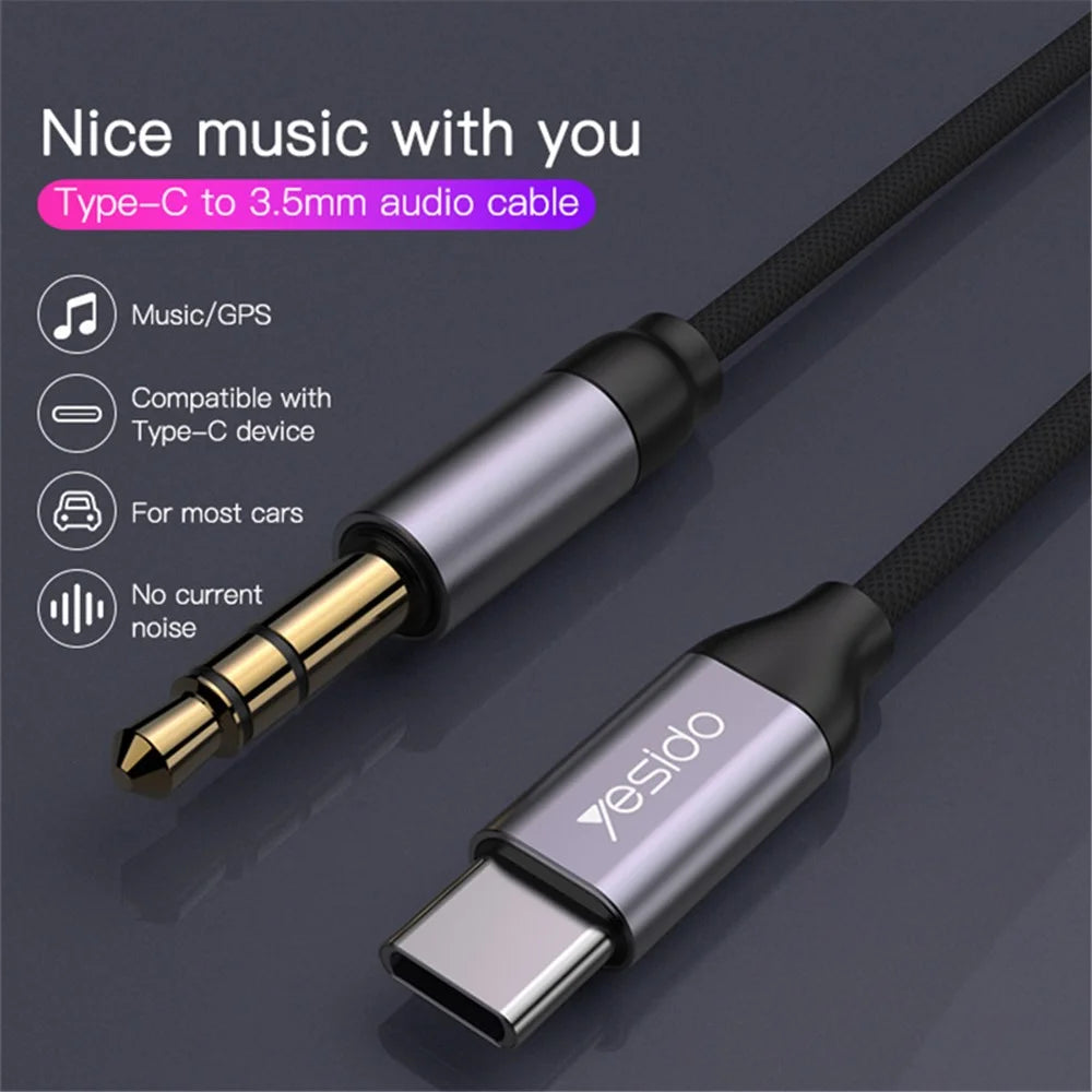 YESIDO YAU20 1m USB C to 3.5mm Male Audio Aux Cable Type C to 3.5mm Headphone Stereo Car Cord - 2