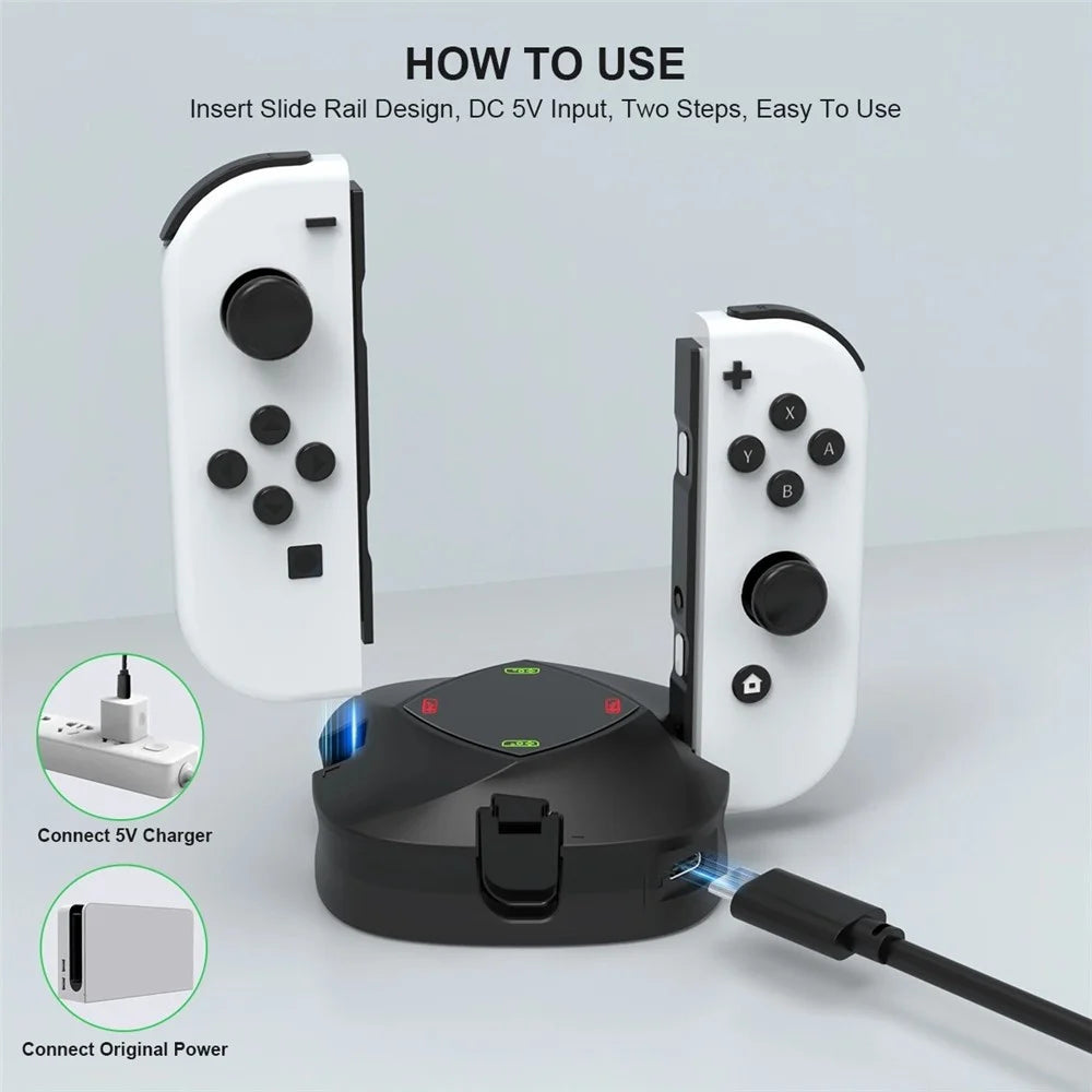 TOPWOLF HS-SW139 For Nintendo Switch / Switch OLED Joy-Con Controllers 4-in-1 Charging Dock Station - 6