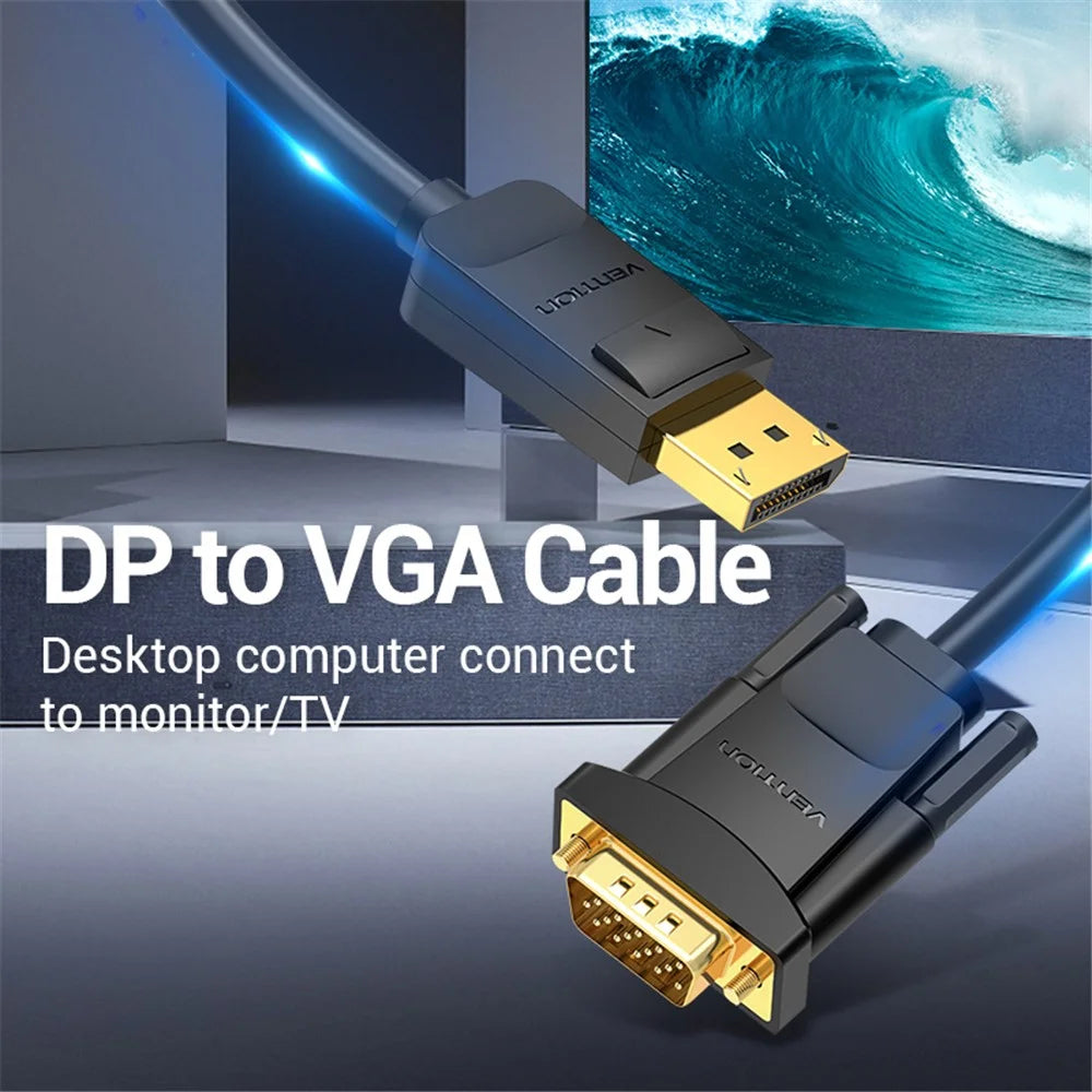 VENTION HBLBH 2m DP to VGA Conversion Cable 1080P 60Hz HD Video Cord - Black - 2