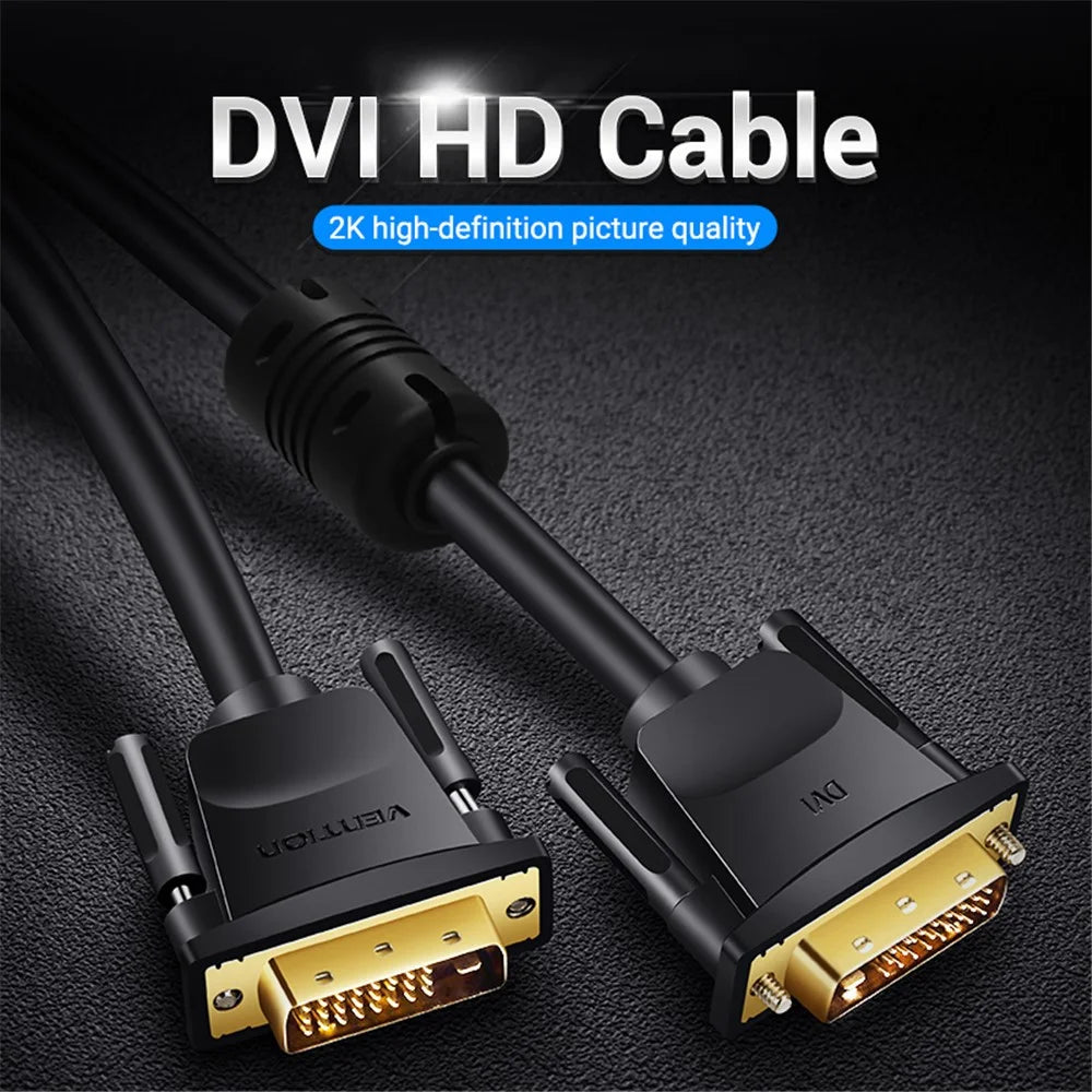 VENTION EAABF 1m 2K 60Hz 24+1 DVI to DVI Wire Male to Male Gold Plated Adapter Cable - 2