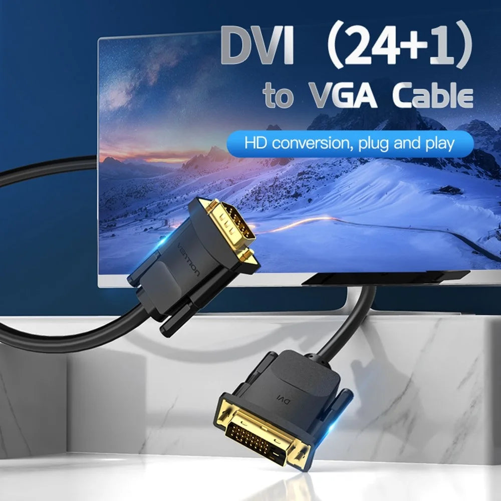 VENTION EABBF 1m 24+1 DVI to VGA Wire 1080P 60Hz Male to Male Gold Plated Adapter Cable - 2
