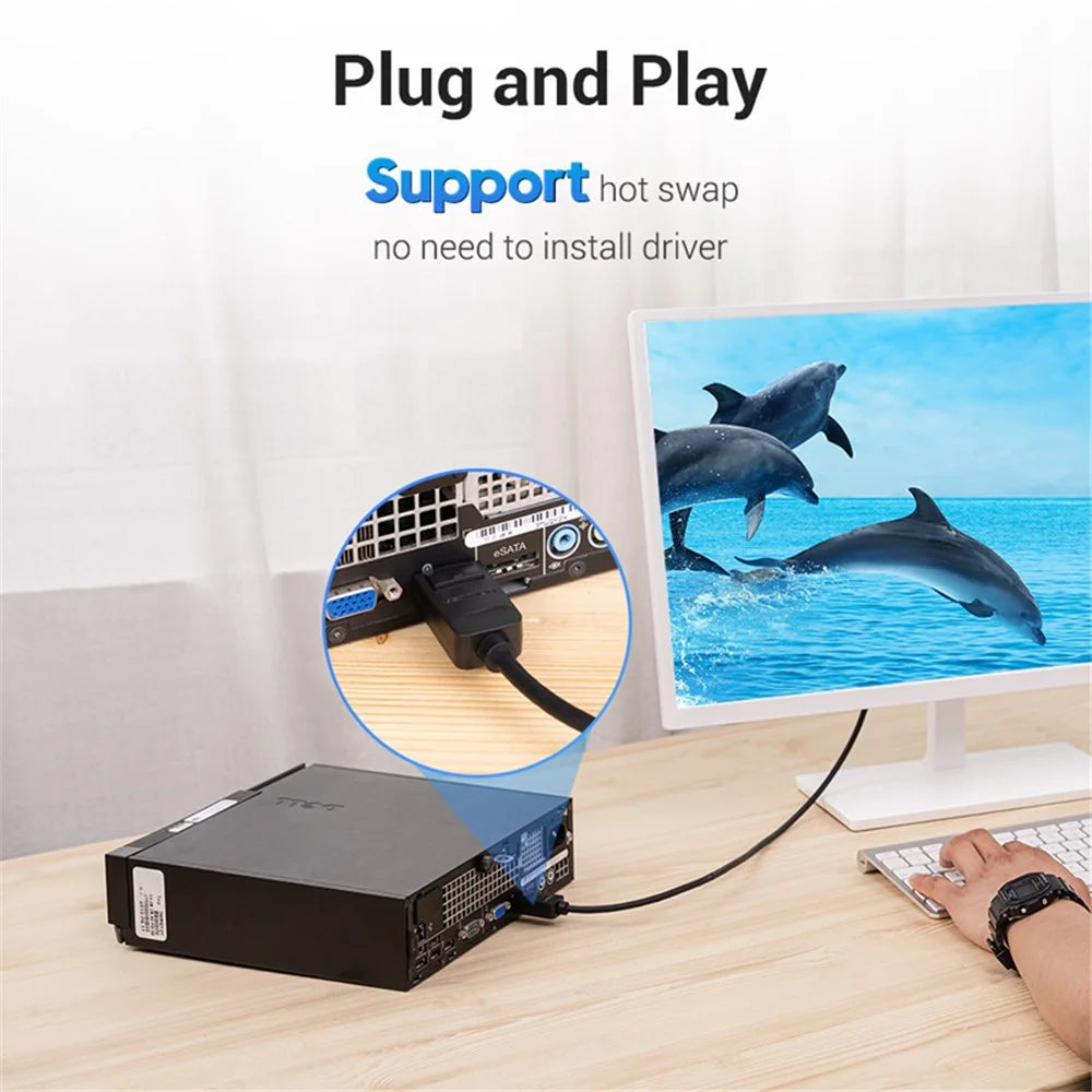 VENTION HAFBG 1.5m DisplayPort DP to DVI 24+1 Male to Male Cable 1080P / 60Hz Gold Plated Connector Wire - 7