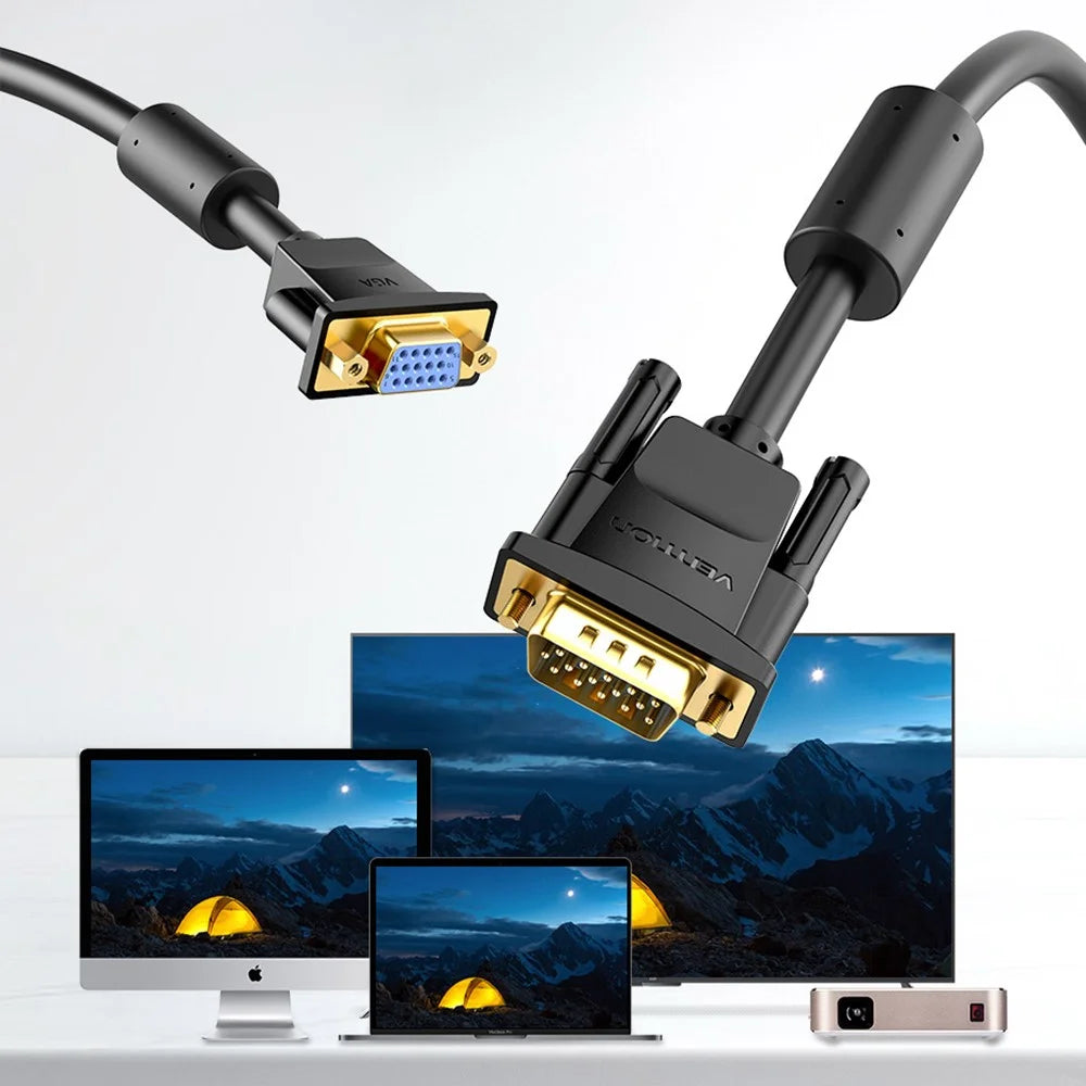 VENTION DAGBF 1m VGA Male to VGA Female Extension Cord 1080P 60Hz Gold Plated Adapter Cable - Black - 3