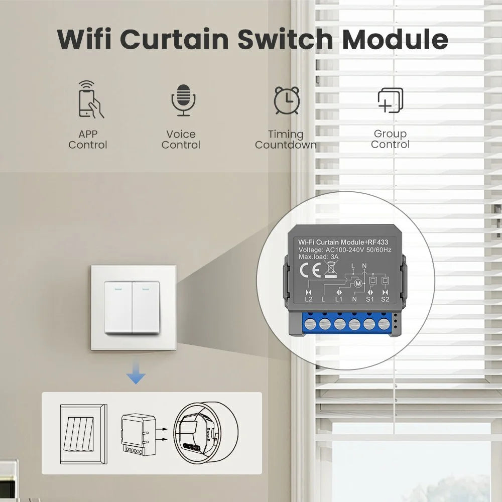 CSM16-RF-1 WiFi Curtain Switch Controller Module with RF433 Smart Blinds Control Tuya Smart Home Device - 2