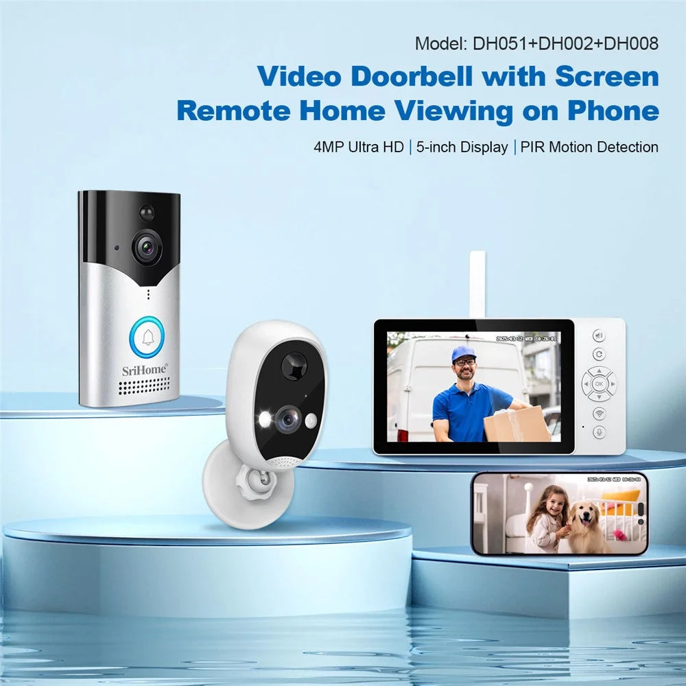 SRIHOME DH051_002_008 Smart Wireless Doorbell Set 4MP HD Indoor Video Intercom Low Power Consumption for Home - US Plug - 5