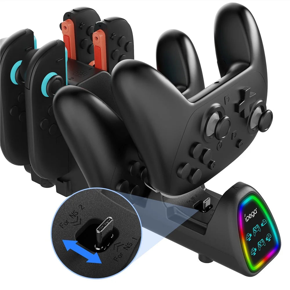 IPEGA PG-SW2187 10 in 1 RGB Charging Dock for Nintendo Switch / Switch 2 Joypad and Pro Controllers - 6