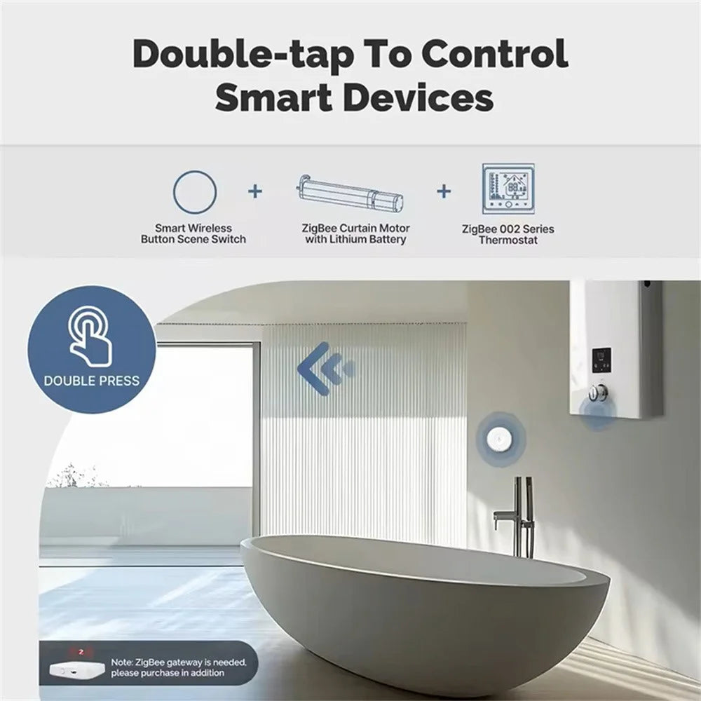 SWITCH-01 Tuya Zigbee Scene Switch Smart Home Control Panel Wireless Remote with Click, Double Click - White - 6
