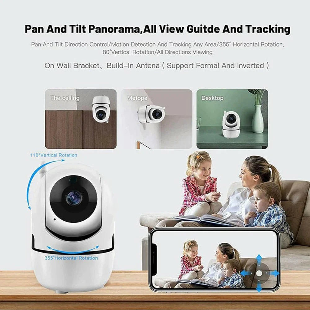 Two Way Audio Baby Monitor WiFi Camera 355 Degree Intelligent Security Camera with Microphone - White  /  EU Plug - 2