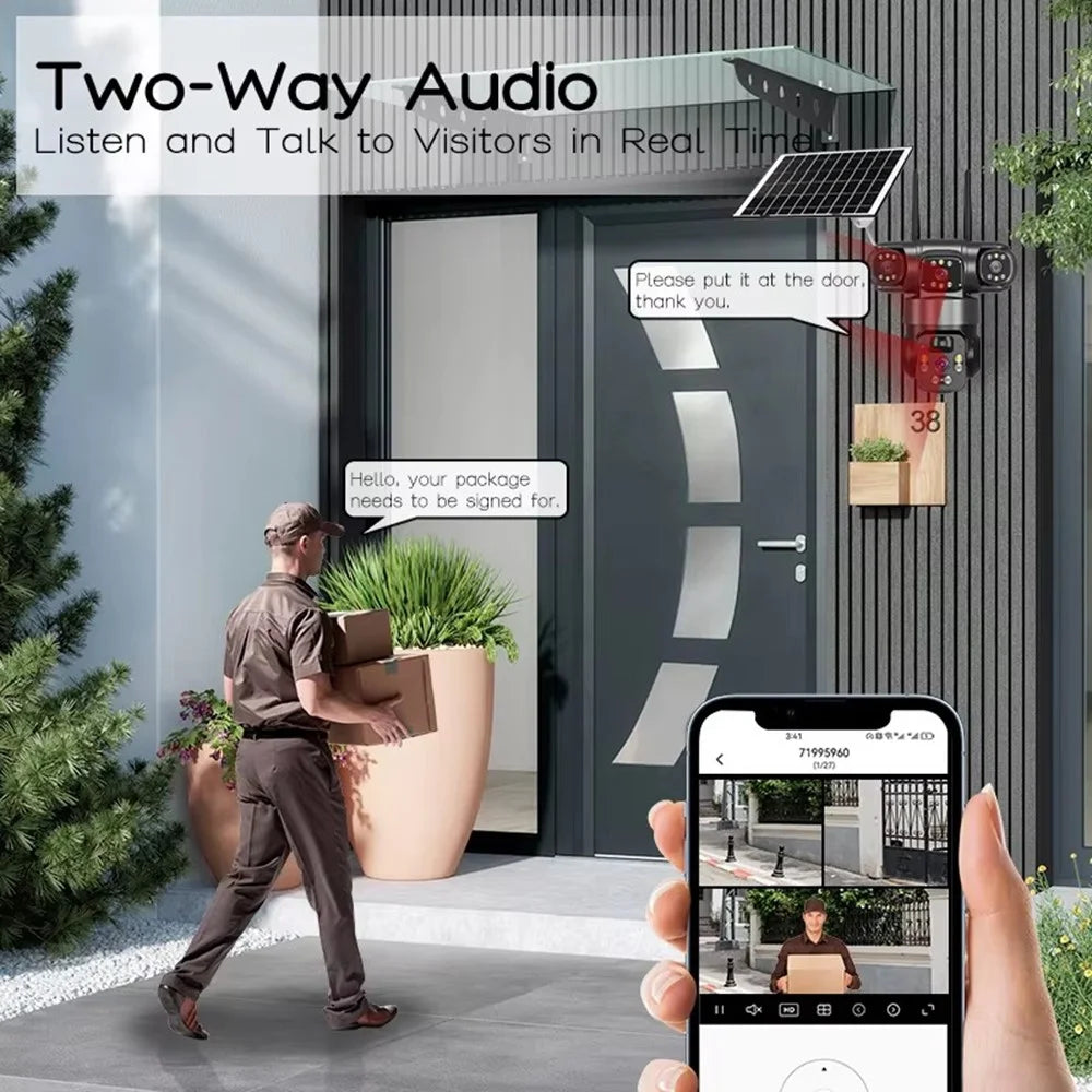 360 Degrees Panoramic Solar Security Camera 3 Screens 6MP Wireless WiFi Outdoor AI Human Detection Monitor Cam - 3