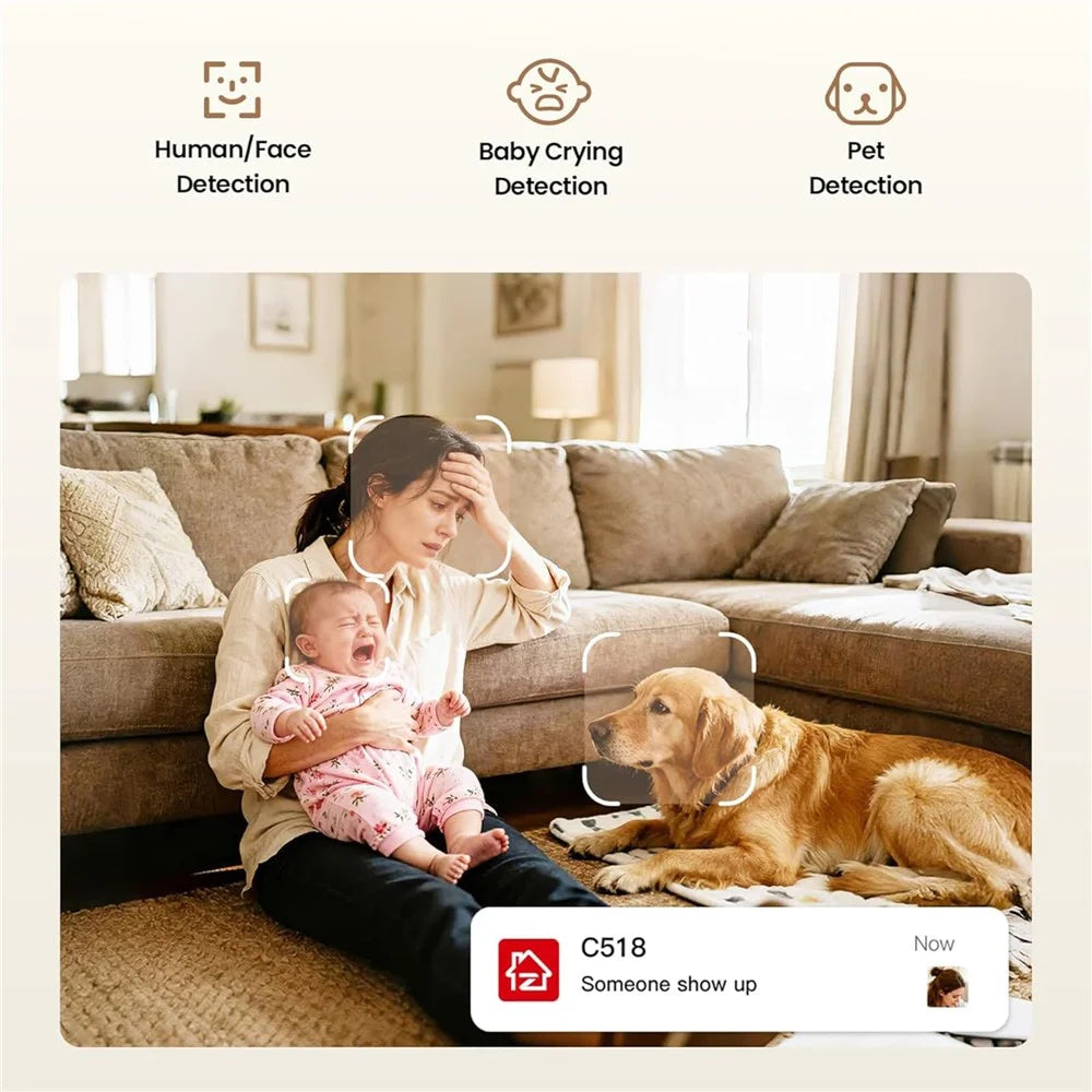 ZOSI C518 4K Security Camera WiFi 355 Degreee Pan 75 Degree Tilt Pet Baby Monitor Auto Tracking AI Human Pet Detection Night Vision Two Way Audio Indoor Safety Camera (No Memory Card) - White - 3
