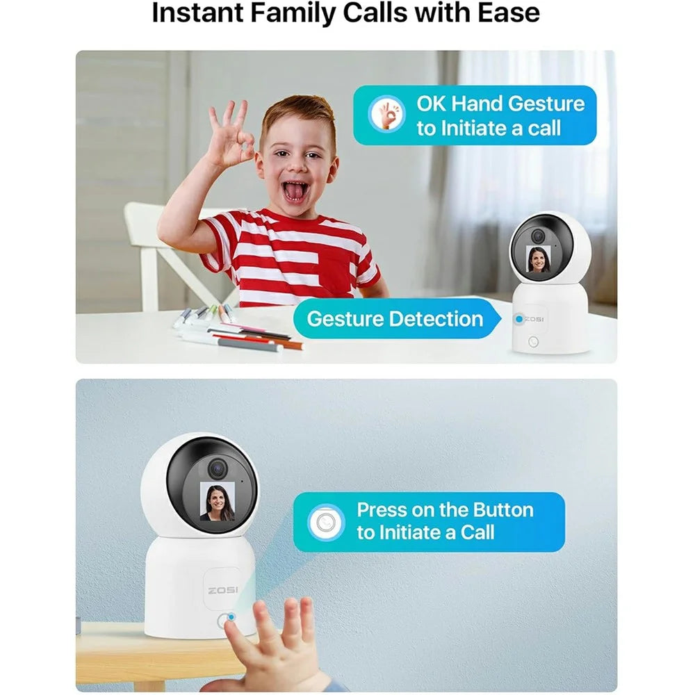 ZOSI C519M 4MP Smart WiFi Security Camera 360 Degree Pan 90 Degree Tilt 1.44 Inch Screen Two-way Video Call Person Detection Night Vision Safety Camera for Home Baby Pet Monitor - White - 3