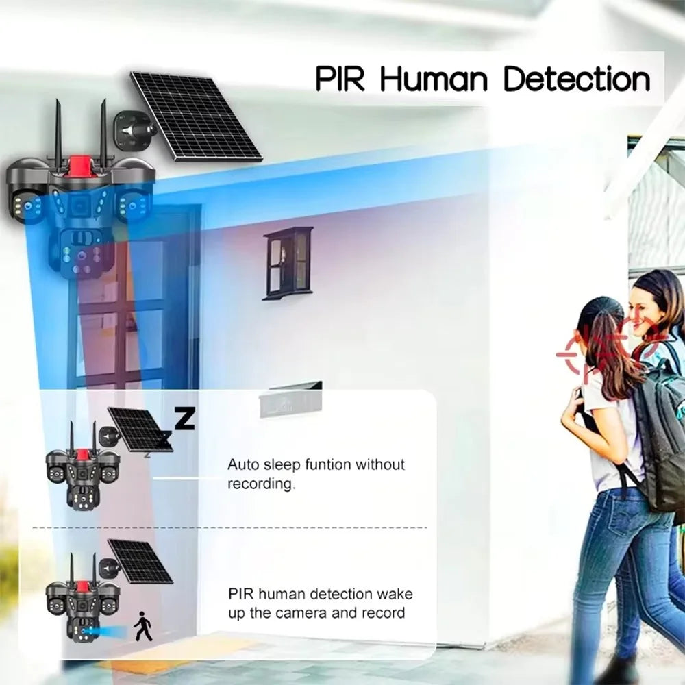 LW21 WiFi 360 Degree Triple-Lens Security Camera Solar Powered Wireless Outdoor 2MP+2MP+2MP PIR Sensor Surveillance Camera - 4
