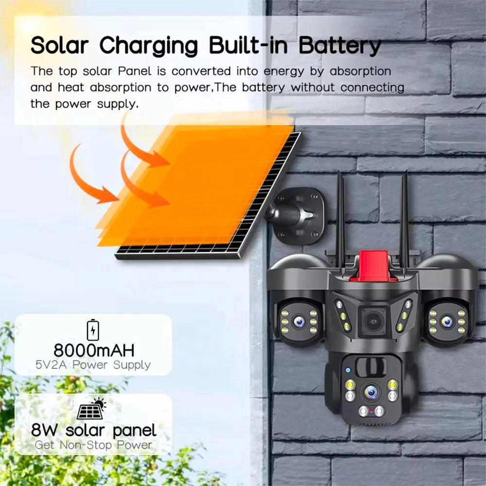 LW21 WiFi 360 Degree Triple-Lens Security Camera Solar Powered Wireless Outdoor 2MP+2MP+2MP PIR Sensor Surveillance Camera - 7
