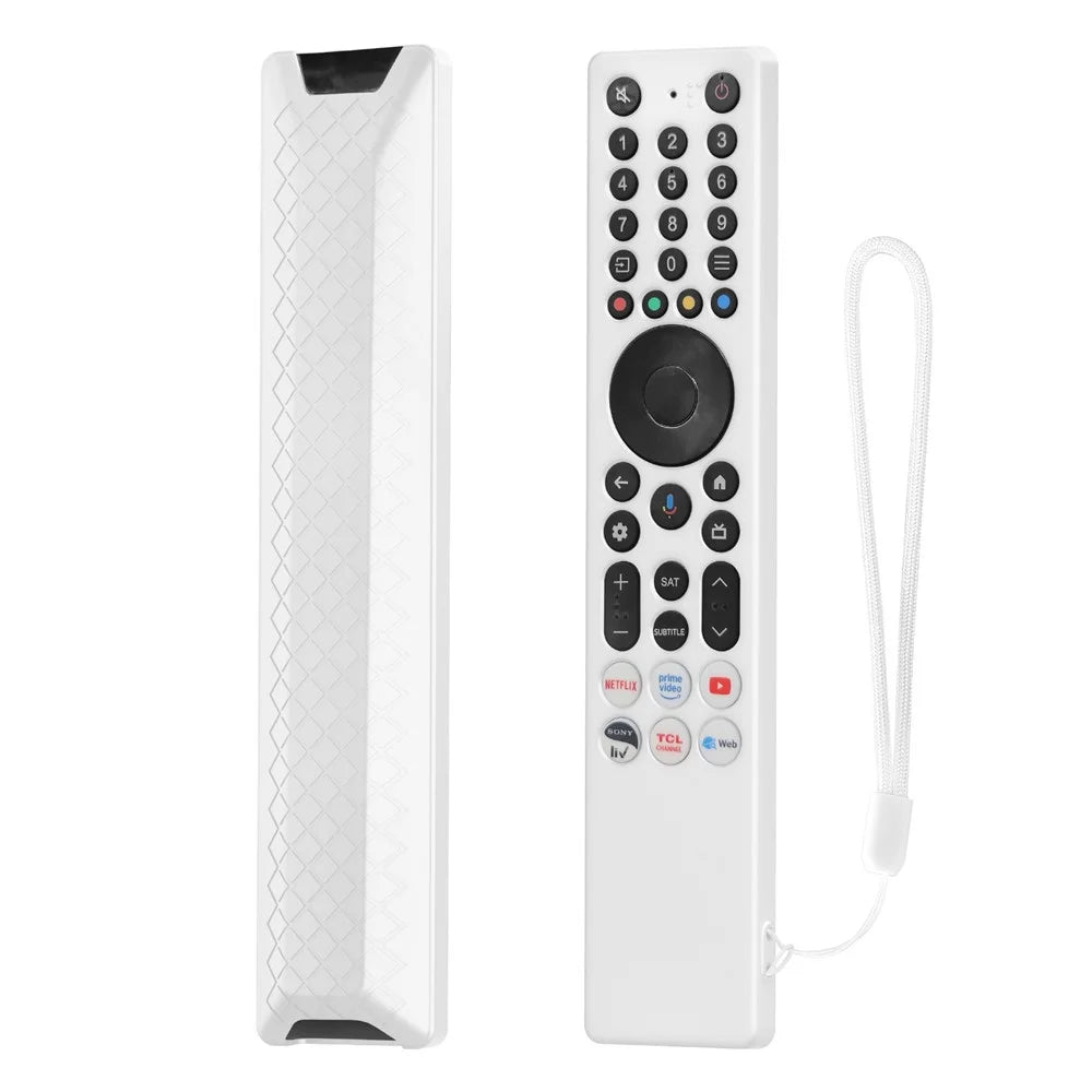 Silicone Case for TCL RC833A Remote Control Diamond Texture Shockproof Anti-Slip Protective Cover with Lanyard - White - 1