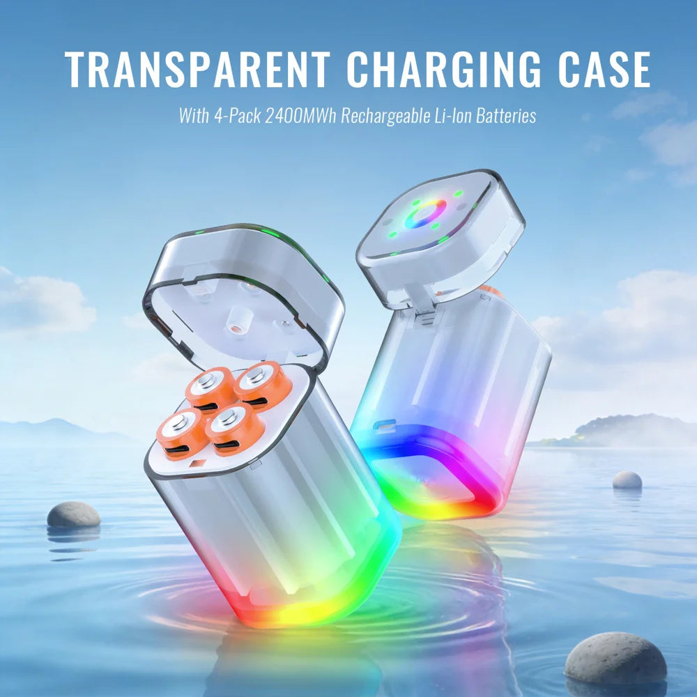 JYS-X160 RGB Lighting 4-Slot Battery Charging Station with 4Pcs 1600mAh AA Lithium Batteries for VR Controllers - White - 4