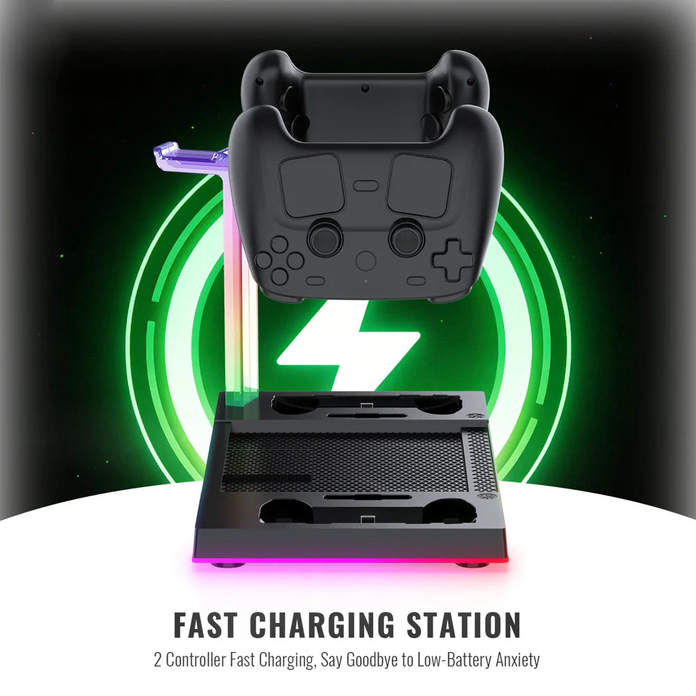 JYS-SDM003 For Steam Machine/Steam Controller Multi-function Charging Dock Headset Storage RGB Cooling Fan Stand - Black - 6