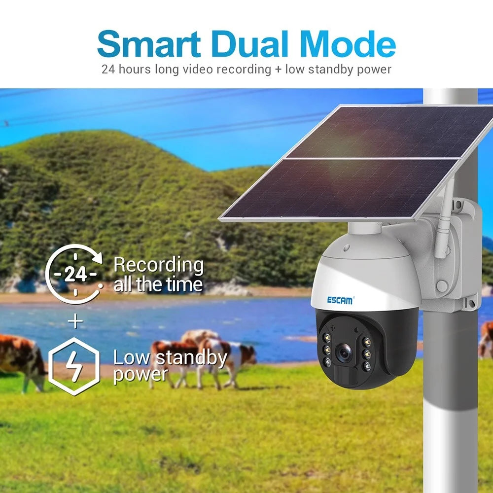 ESCAM QF724 Waterproof Solar Power 3.0MP Camera PIR Night Vision Surveillance Pan Tilt Camera for Home Security - US Plug - 3