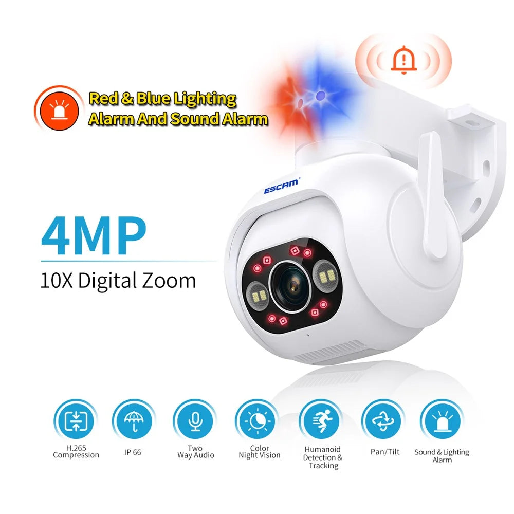 ESCAM PT304 4MP Human Detection Motion Camera WiFi Blue / Red Light Sound Alarm Smart Dual Light Night Vision H.265 Camera - US Plug - 3