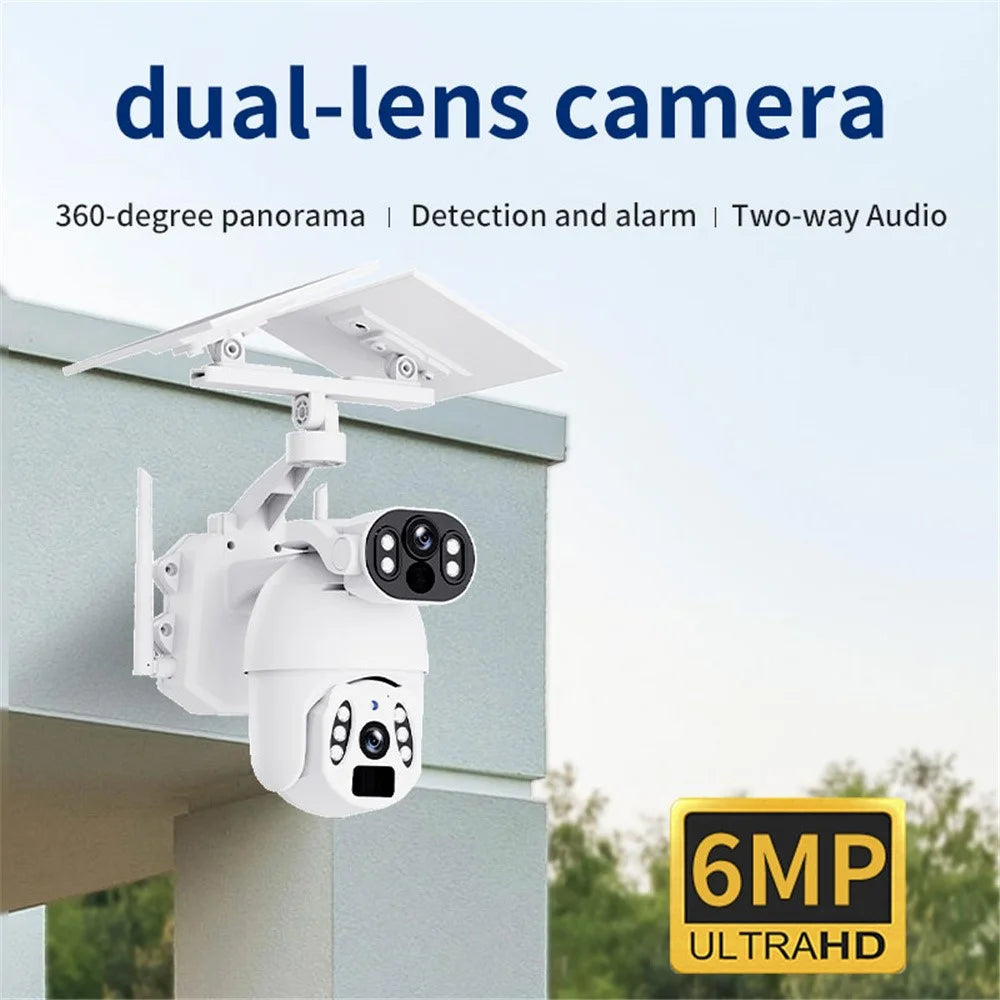 Q6 Max 6MP HD Full-Color Night Vision Low-Power Dual-Lens Solar-Powered Camera, WiFi Version - White - 2