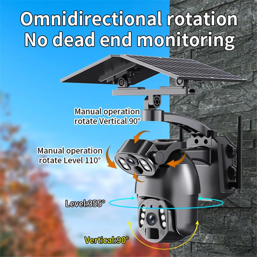 Q6 Max 6MP HD Full-Color Night Vision Camera, 4G EU Version Dual-Lens Solar-Powered Camera - Black - 6